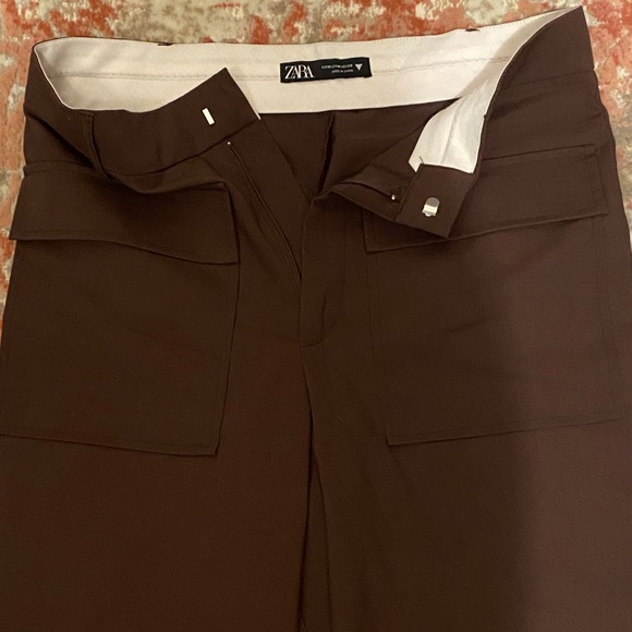 NWOT ZARA straight leg brown dress pants with front pockets - Picture 3 of 4